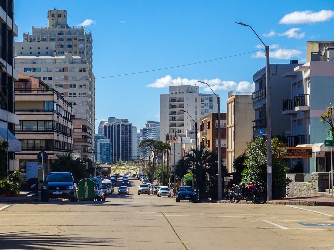 Luxury and classic cars gathered on a sunny street in Punta del Este during summer